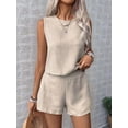 thumbnail image 4 of Women'S 2 Piece Vacation Outfits Sleeveless Tank Top and Matching Shorts Sets Khaki S, 4 of 10