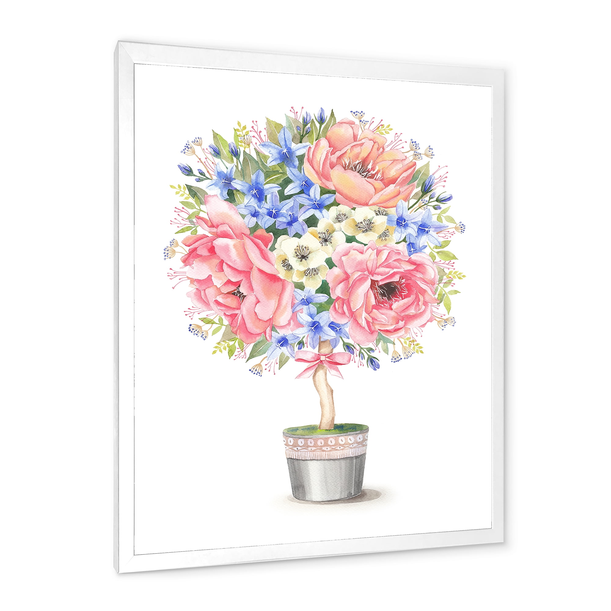 Designart 'A Bow With Flower Tree In A Pot' Farmhouse Framed Art Print
