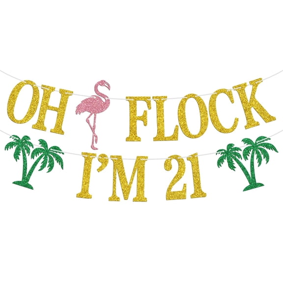 Oh Flock I'm 21 Banner, Glitter Happy 21st Birthday Anniversary Party Decorations, Pineapple Party Decor, Hawaiian Luau Tropical Aloha 21 Theme Party Photo Props