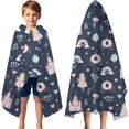 thumbnail image 3 of Navy Princess Castle Pattern Hooded Bath Towel，60"x35" for Ages 3 To 12 Kids, Quick Dry Lightweight Soft Microfiber Hood Beach Towel Cover Up for Kids, 3 of 7