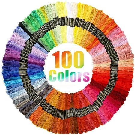 Juslike  Embroidery Floss 100 Skeins with 32 Pieces Cross Stitch Tool Kit Rainbow Color Cross Stitch Threads Friendship Bracelets Floss String Crafts