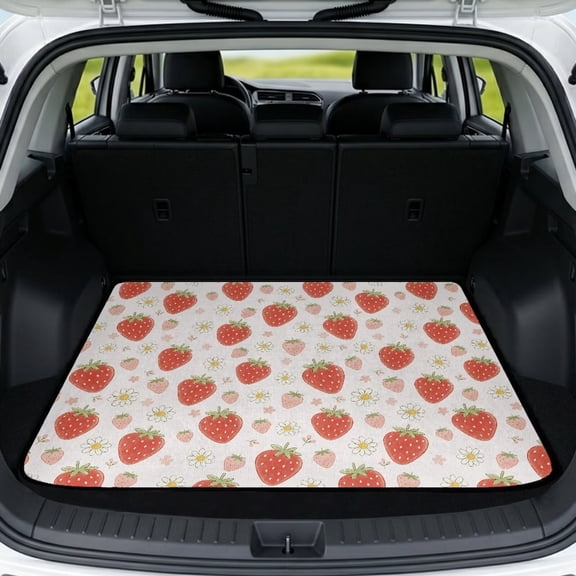 Garronmavis Strawberry Daisy Fruit Cargo Mat Non Slip Rear Trunk Pad All Season Sweet Floral Vehicle Interior Decor