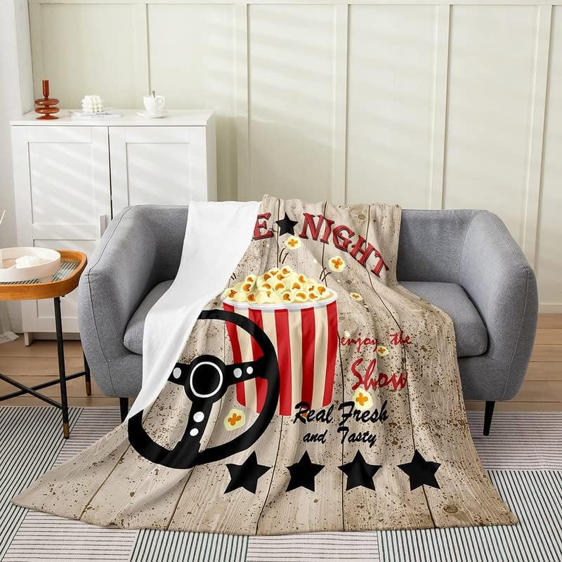 WISH TREE Vintage Cinema Movie Theater Plush Throw Blanket, for Girls
