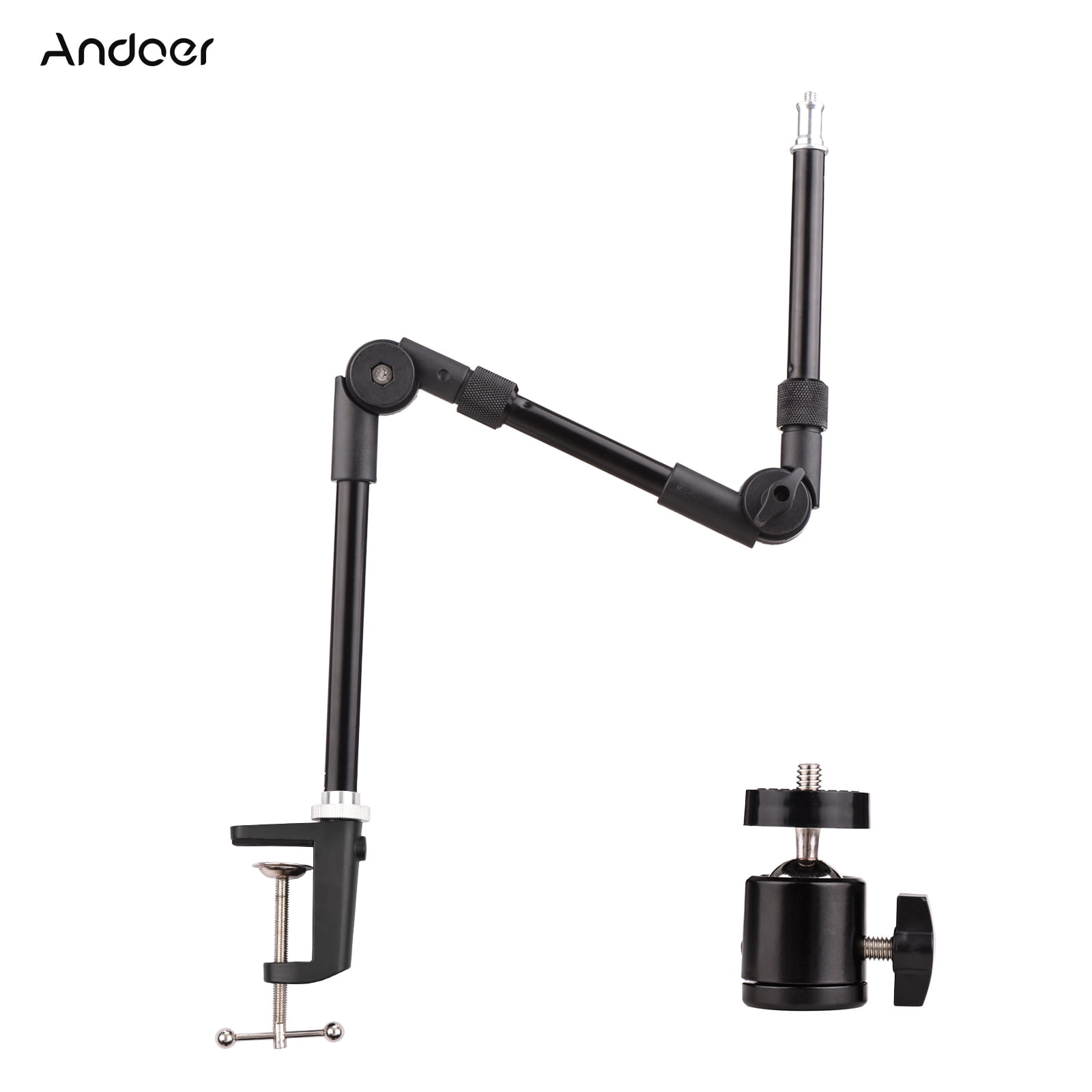 Desk Andoer ST-01 Flexible Foldable Desk Mount Stand Metal Bracket With 1/4 Inch Screw Ballhead Adapter 3kg Load Capacity For Fill Light LED Ring Light Webcam Camera Smartphone
