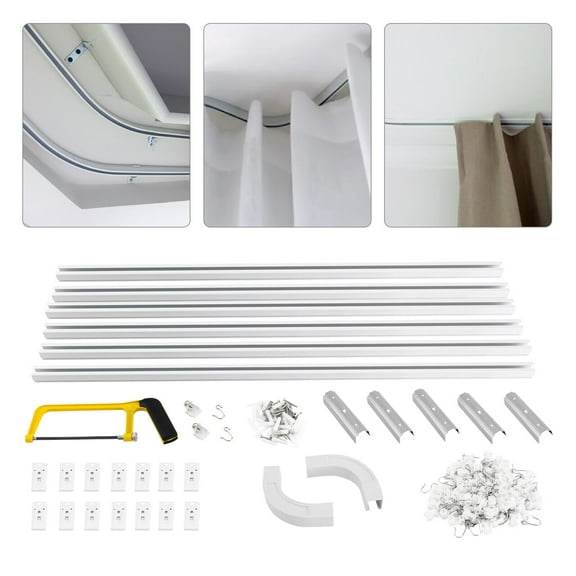 Miumaeov 12-18ft Heavy Duty Ceiling Curtain Track Rod Room Dividers Curtain Rail System with Hooks, Corner Connectors