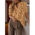 thumbnail image 6 of PRETTYGARDEN Womens Summer Lace Tops Short Puff Sleeve Casual Dressy Blouses Eyelet Crew Neck Buttom Down Shirts, 6 of 7