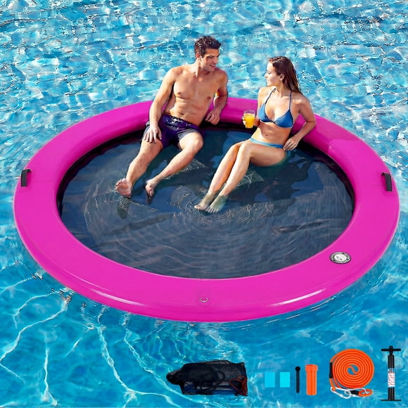 Danrelax 8FT Sunchill Round Inflatable Float Ring for Adults, Heavy Duty Hammock Pool Lounger with Pump, for Lake, Ocean & Pool