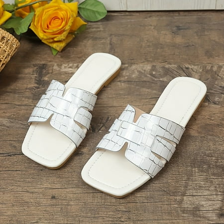 

Women s Imitation Crocodile Pattern Slides Lightweight Slip On Summer Flats Casual Beach Slides-36