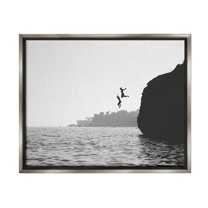 Stupell Industries Diving Ocean Cliff Landscape Photography Gray Floater Framed Canvas Art Print Wall Art, 21 x 17
