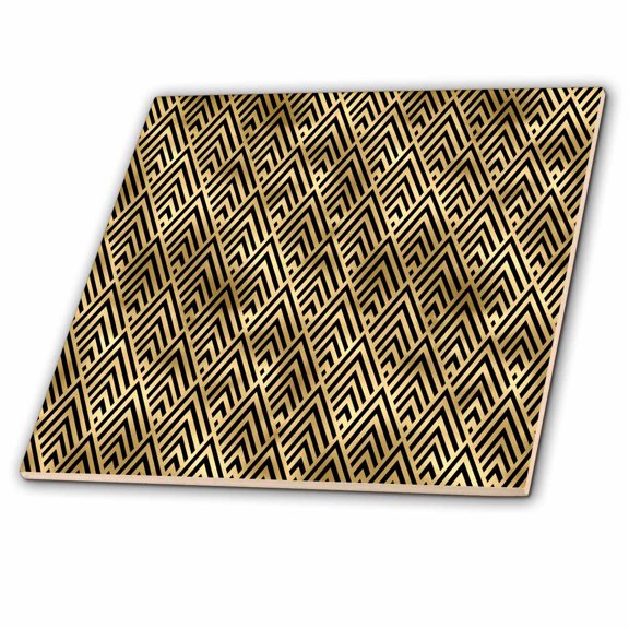 3dRose, Contemporary Black and Image Of Gold Triangle Geometric, 12 Inch Ceramic Tile