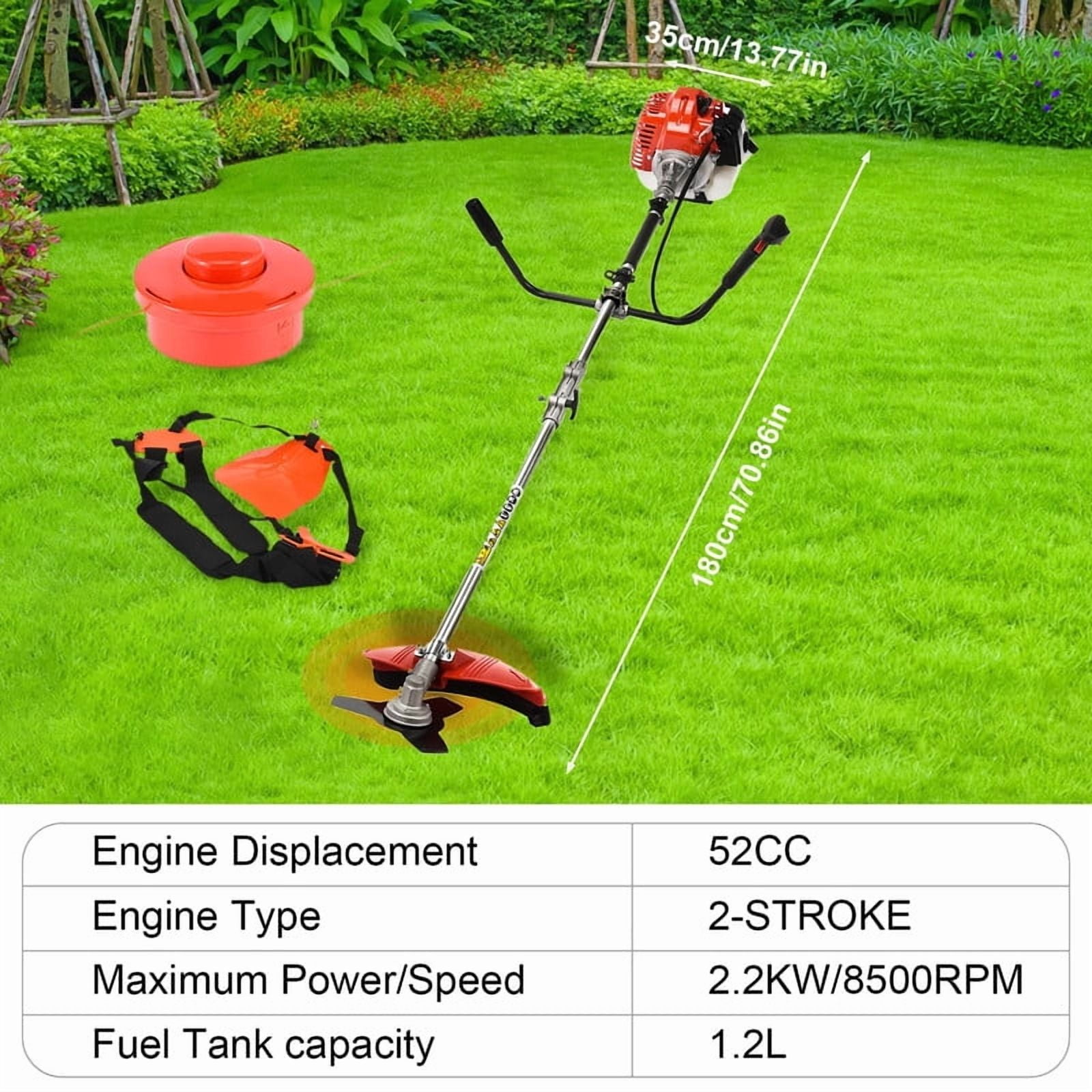 YNCE 2-in-1 Gas Weed Eater, 52cc 2-Stroke Weed Wacker Gas Powe, Air-Cooling Grass Trimmer/String Trimmer, Brush Cutter for Lawn Care