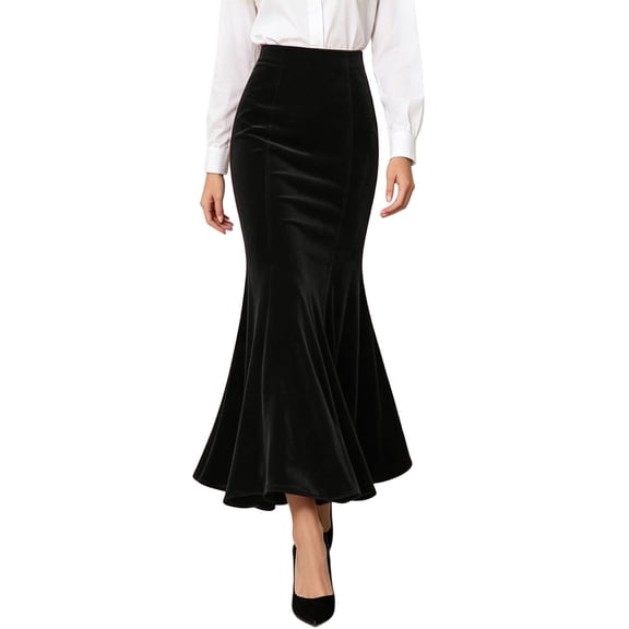 Wxolcjlv Womens Velvet Maxi Skirt High Waist Flared Hem Skirts