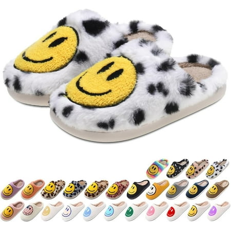 

Women s Men s Retro Preppy Happy Face Slippers Comfy Warm Plush Slip-On House Slipper for Winter Indoor Soft Cushion Non-slip Fluffy Slides Slippers