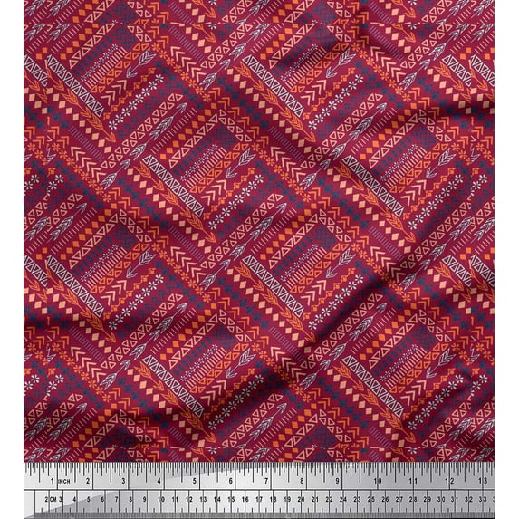 Soimoi Pink Poly Georgette Fabric Arrow & Triangle Geometric Decor Fabric Printed Yard 52 Inch Wide