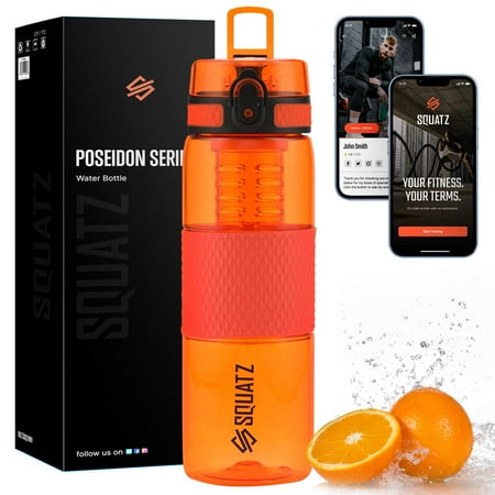 

700ml. Sports Water Bottle with Infuser - BPA Free Blank Sleeve Leak Proof and No Sweat Gym Bottle with Fruit Infuser Strainer (Orange)