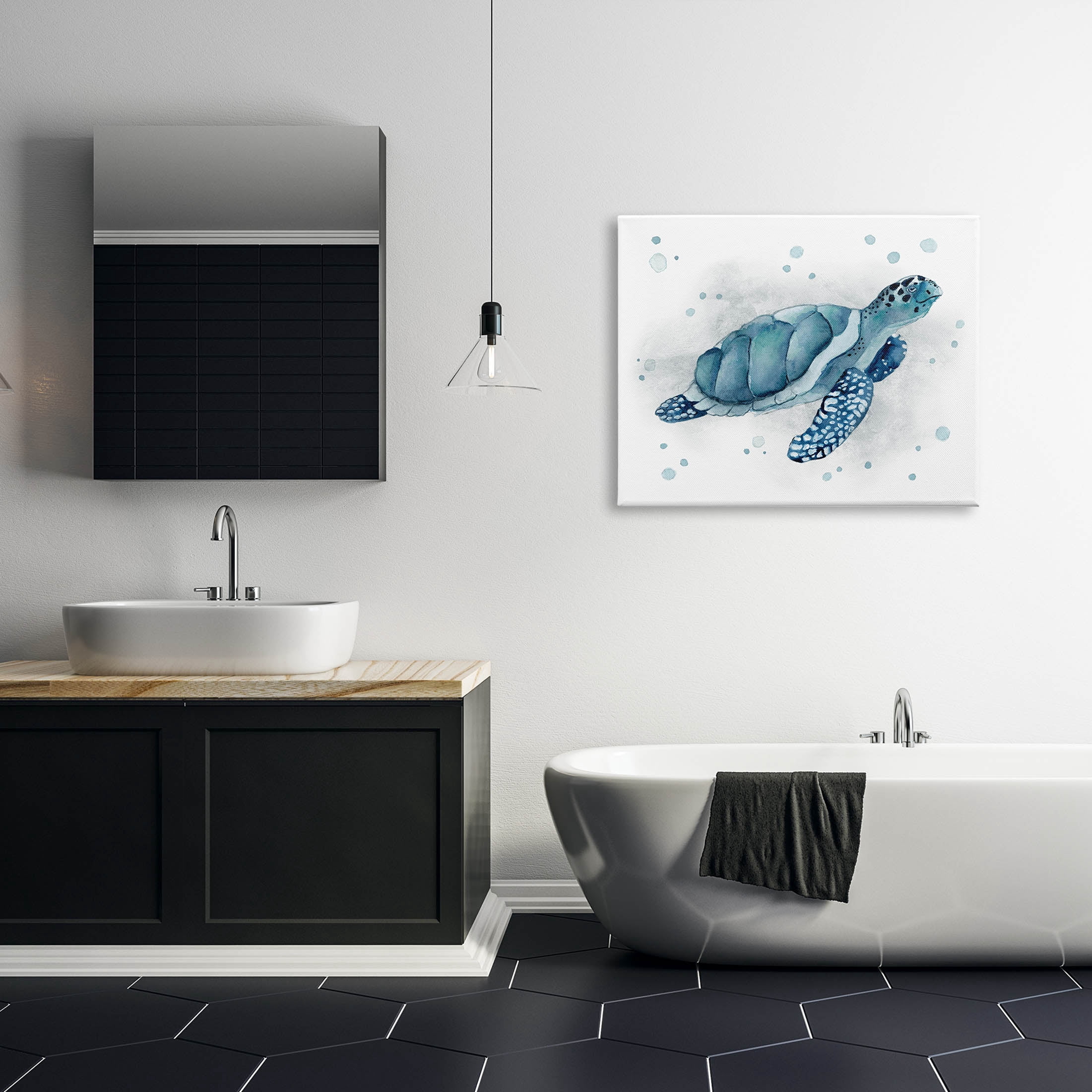 Stupell Industries Blue Happy Turtle Bubbles Graphic Art Gallery Wrapped Canvas Print Wall Art, Design by Janet Tava