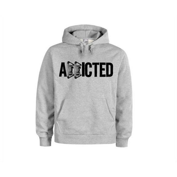 Addicted, Unisex Hoodie, Bowhunting Hoodie, Archery Apparel, Hooded Sweatshirt, Grey (Black Text), LARGE