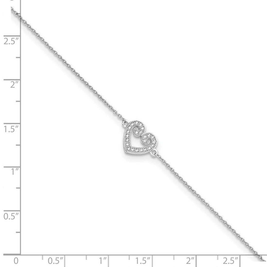 925 Sterling Silver Polished Fancy Lobster Closure Brilliant Embers Rhodium PlatedCubic Zirconia Love Heart Anklet With