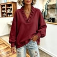 thumbnail image 2 of Womens Ruffle V Neck Long Sleeve Loose Fit Pullover Sweatshirt, Long Sleeve Drop Shoulder Relaxed Fit Soft Casual Pullover Sweatshirt, 2 of 5