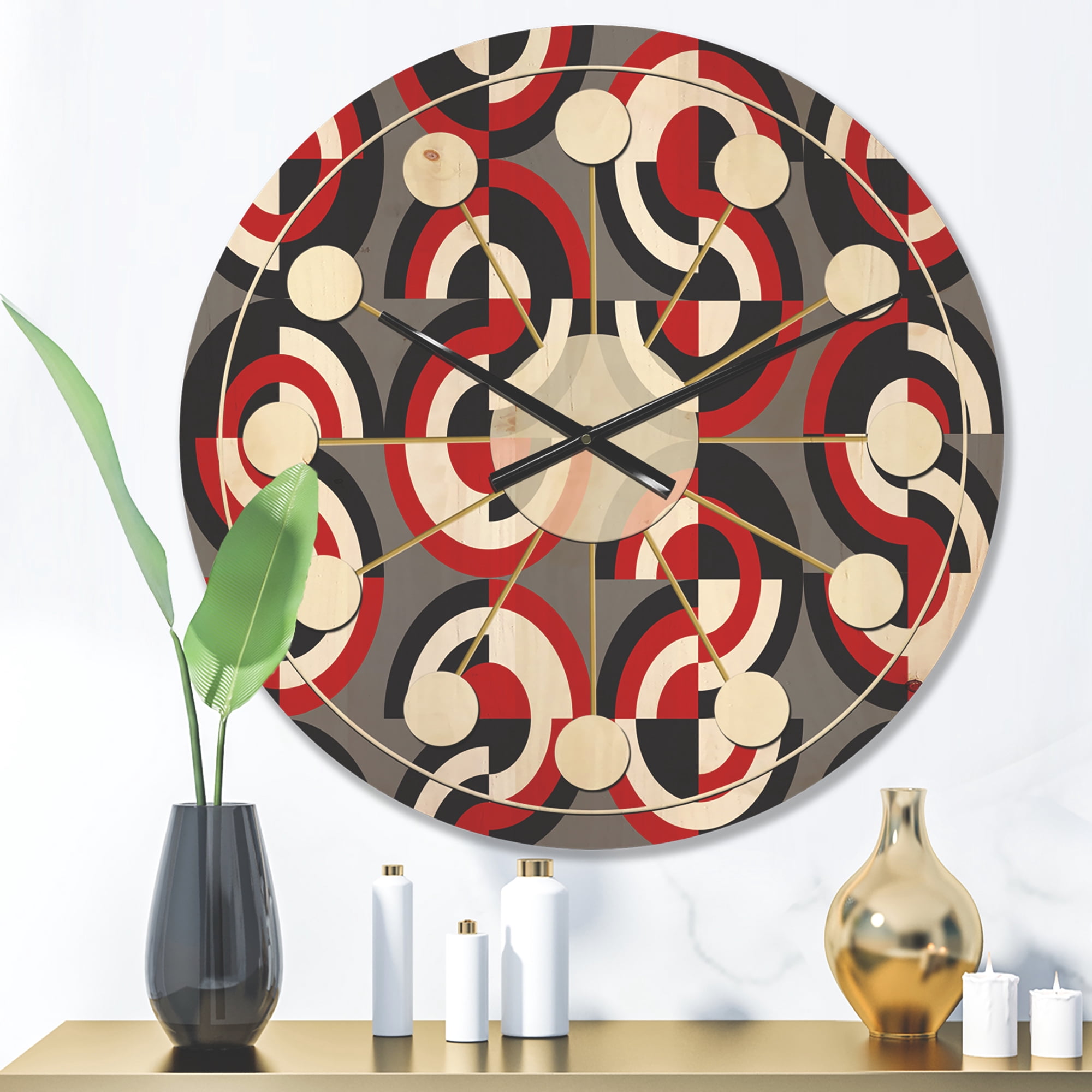 Designart 'Circular Retro Pattern Geometrical' Mid-Century Modern Wood Wall Clock
