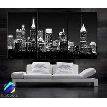 BoxColors - Large 30"x 60" 3 Panels 30"x20" Ea Art Canvas Print Beautiful Atlanta Skyline Light Buildings Wall Home (Included Framed 1.5" Depth)