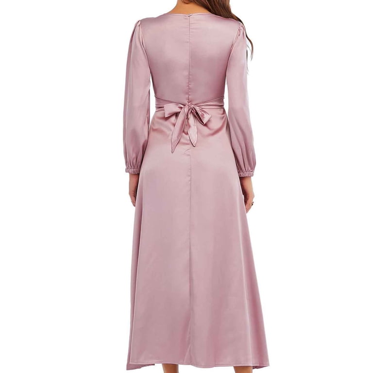 slim fit dress slacks Simple Champagne Satin Long Prom Dress Formal Dress with Split PSK229 US10 / Pink