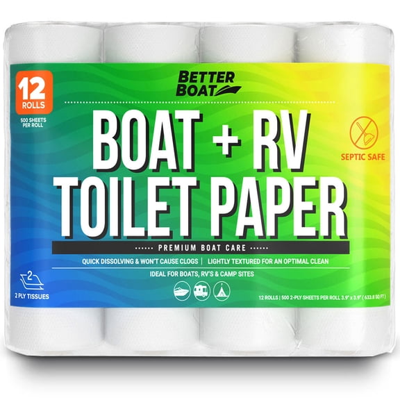 Better Boat Boat and RV 2 Ply Toilet Paper, Unscented, 12 Rolls per Case