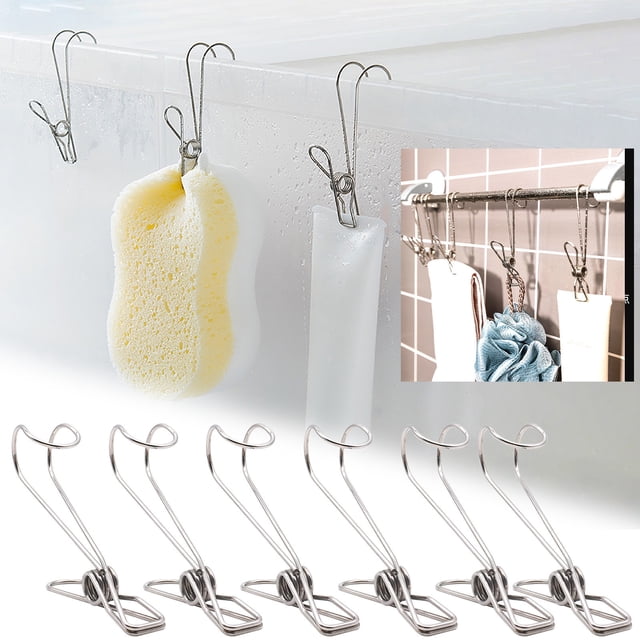Fiudx Clip de Acero Inoxidable, Percha Resistente y Duradera, Ganchos Multifuncionales, Resistente Al Viento, Organizador de Ropa para Lavandería, Accesorios de Cocina, Juego de 6 Piezas, Tamaño 3,74