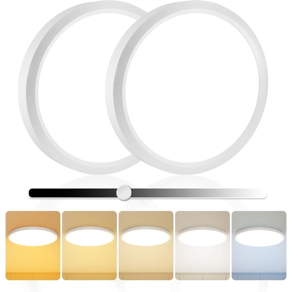 PLUHKN-2Pack 15.8 Inch LED Flush Mount Ceiling Light, 35W, 3850LM, 2700K-5000K 5CCT Selectable & Dimmable, White Round Flat Panel Light for Hallway, Kitchen, Bedroom, Laundry Room
