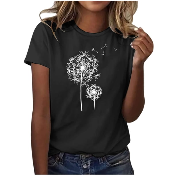 Blusas de Manga Corta para las Mujeres Divertida Impresión Cuello Redondo Camiseta Vintage, Blusas de Primavera para las Mujeres