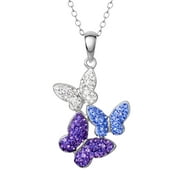 Brilliance Sterling Silver Multi-Color Crystal Butterfly Pendant Necklace, 18" chain