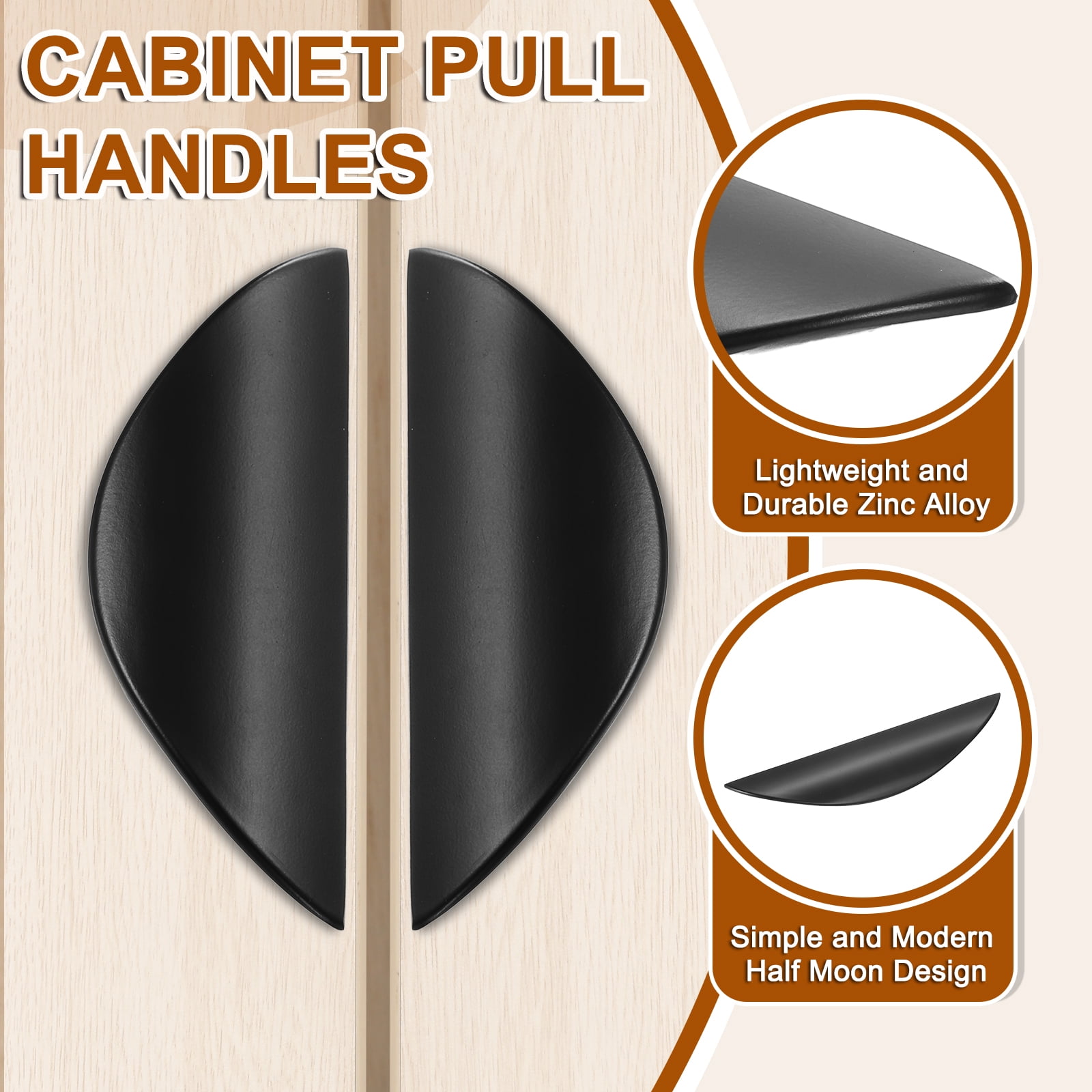 Uxcell 6 Pack Half Moon Cabinet Pull, 3.78" Hole Center Drawer Pulls Zinc Alloy Brushed Cabinet Pull Handles for Kitchen Cupboard Dresser Cabinet Hardware, Black