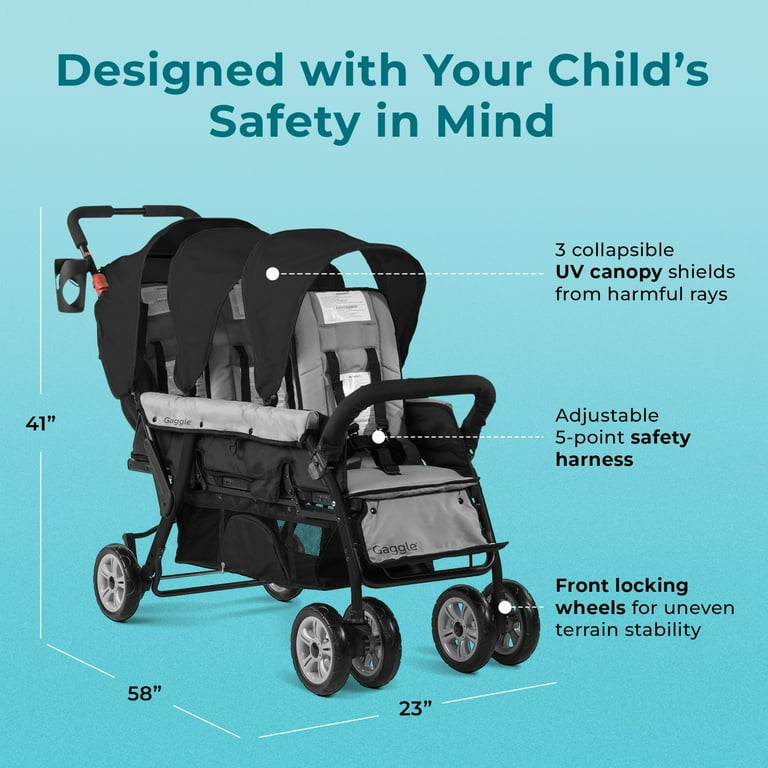 Gaggle Compass Trio: Toddler Carry Triple Stroller in Solid Black