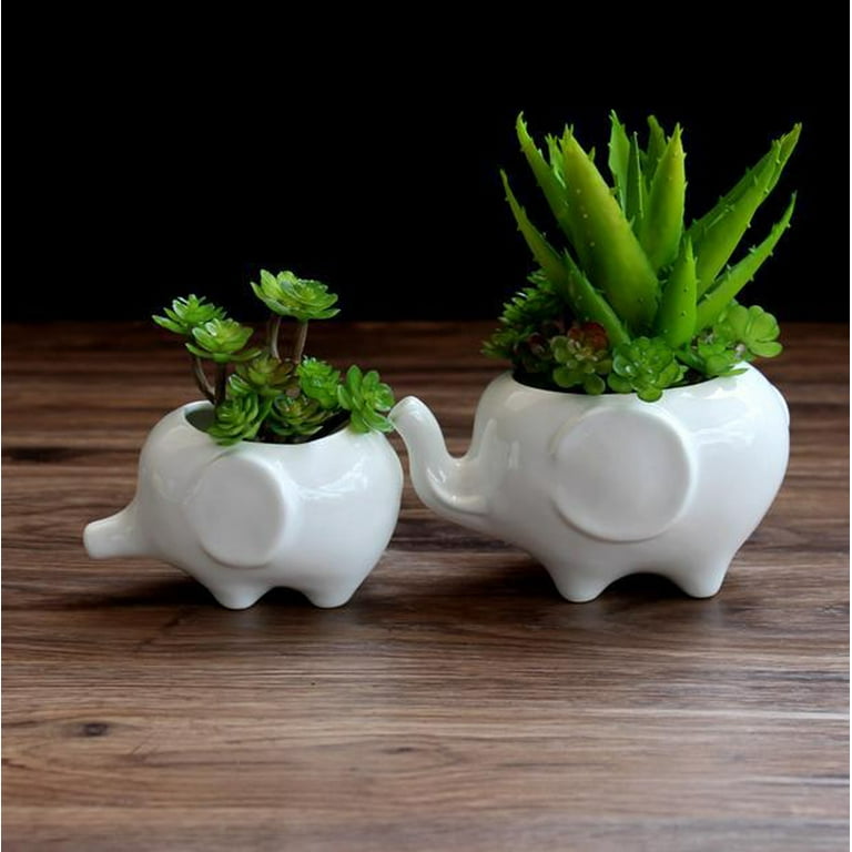 Kawaii Animals Ceramic Flower pot Elephant Succulent Planter Cactus Succulent Plants Flower Cute White Pot (1PCS Elephants)