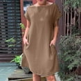 thumbnail image 2 of ZZwxWA Womens Dresses Short Sleeve Fashion Oversize Cap Sleeve High Waist Loose Summer Vacation Outdoor Pullover Cute Party Solid Mini Dress Crewneck Dresses Khaki XXXL, 2 of 7
