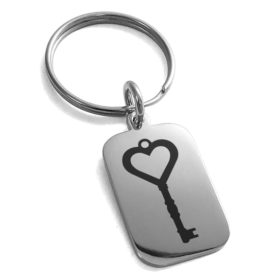 Stainless Steel Key to My Heart Engraved Small Rectangle Dog Tag Charm Keychain Keyring
