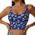 thumbnail image 1 of Balery Skull flower funny Sujetadores deportivos con espalda cruzada para mujer, acolchados, sin costuras, de alto impacto, ideales para yoga, gimnasio, entrenamiento y fitness.-X-Large, 1 of 8
