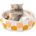 thumbnail image 1 of Basket Bed Furniture Sofá para gatitos y mascotas, cama de fieltro trenzado de forma redonda con cojín extraíble lavable de doble cara, lado de felpa cálido (redondo amarillo) oso de fresa Electrónica, 1 of 5