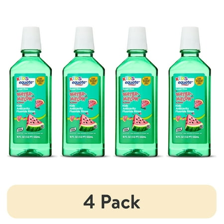 (4 pack) Equate Kids Sugar-Free Anticavity Fluoride Rinse, Watermelon, 18 fl oz
