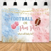 Blue Pink Gender Reveal Backdrop Football Or Pom Poms Party Decoration Photography Background Watercolor Rose Gold and Navy Blue He or She Pregnancy Reveal Surprise Party Banner