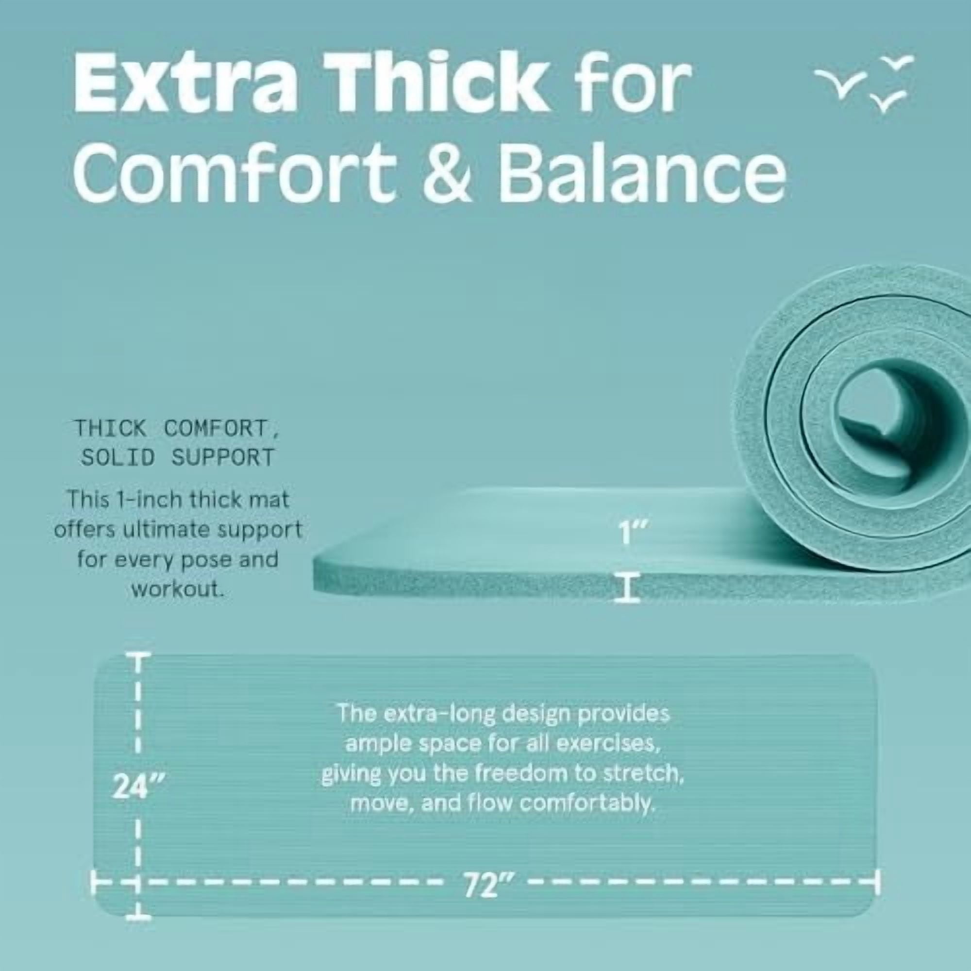 Solana Yoga Mat 1" Thick w/Nylon Strap for Men & Women - Non Slip Exercise Mat for Home Yoga, Pilates, Stretching, Floor & Fitness Workouts Blue Ridge,1 inch