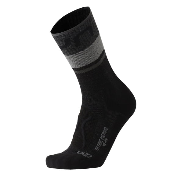 UYN Calcetines de Trekking para Mujer - 2IN Merino Socks, Hiking Socks, Merino, Logo Gris/Negro 37-38