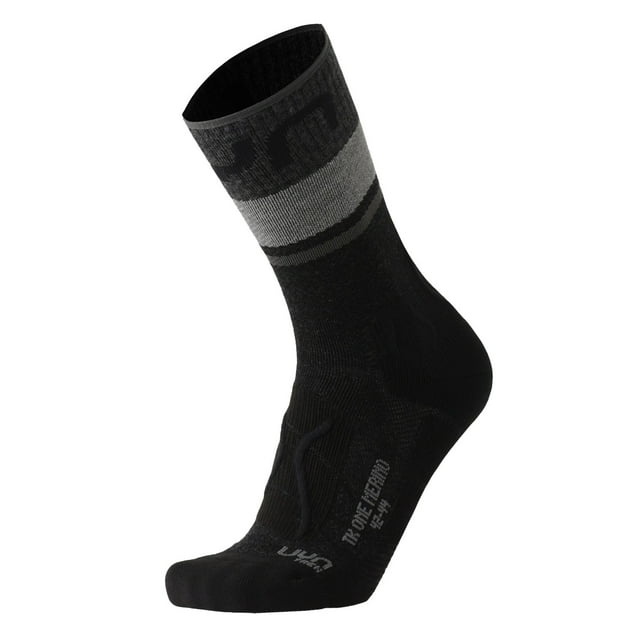 UYN Calcetines de Trekking para Mujer - 2IN Merino Socks, Hiking Socks, Merino, Logo Gris/Negro 37-38