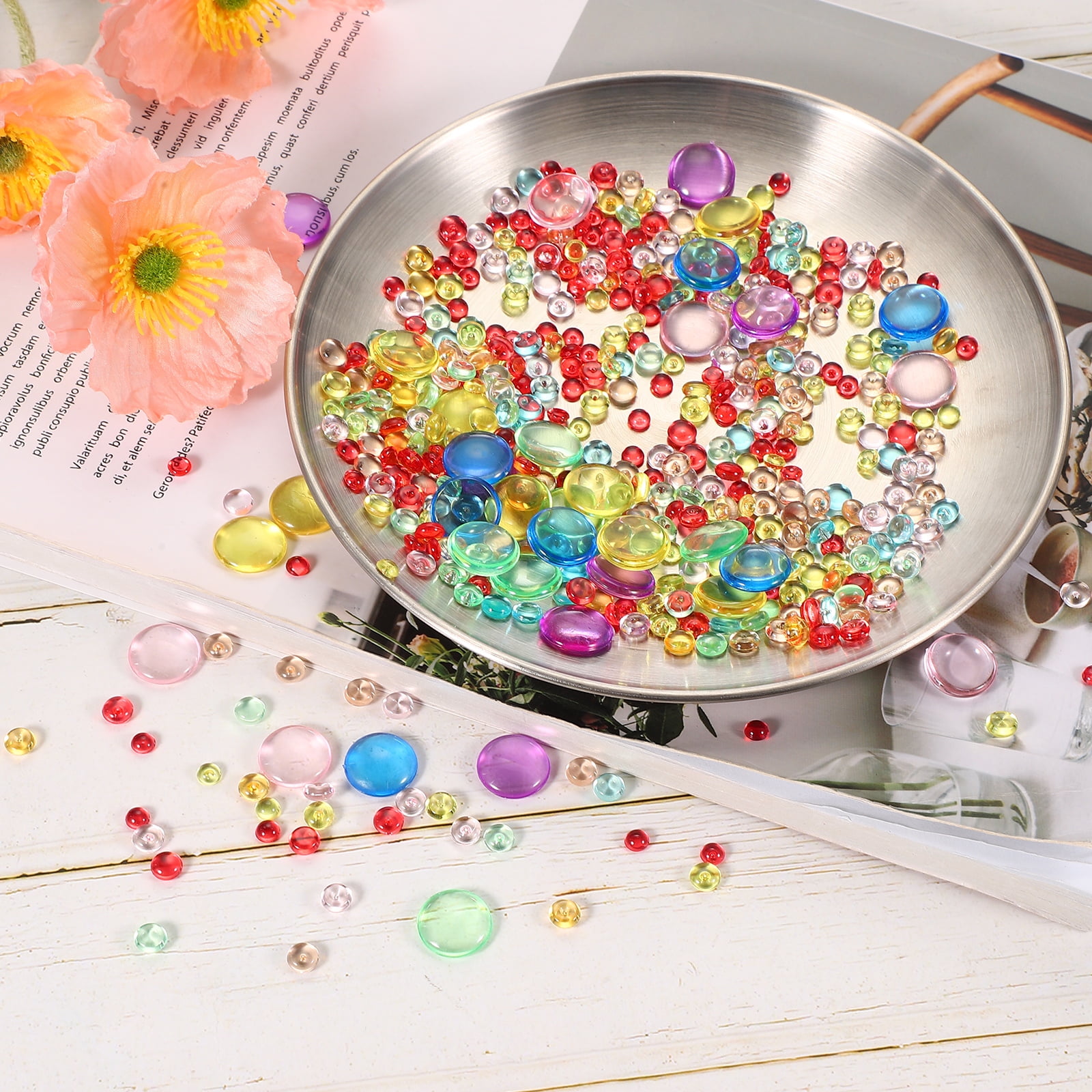 Uxcell 1.1LB Flat Marbles 7mm Mini Acrylic Gems for Vases Filler Glass Beads Fish Tank Table Scatter Home Decor Crafts Brown