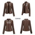 thumbnail image 5 of UTTOASFAY Coat Women'S Slim-Fit Leather Stand-Up Collar Zipper Motorcycle Suit Thin Coat Jacket Brown XL, 5 of 7