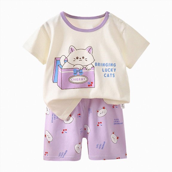 KPOPLK Summer Boys Pajama 2-Piece Sets Baby Boys Casual Cotton Short Sleeve 2-piece Sleepwear Set Clothes Size 9-18 Months