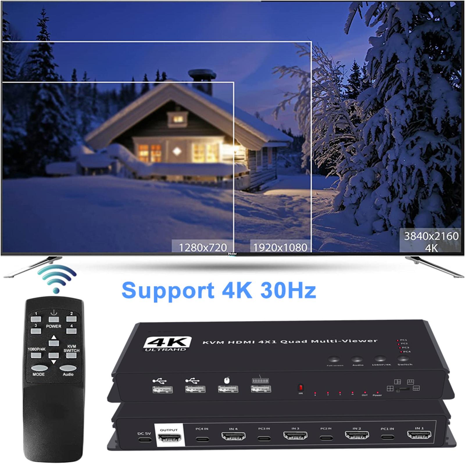 For HDMI 4 Input 1 Output Multi-viewer Supports HDCP 1.4, USB KVM Control for Monitoring Systems and Multimedia Displays