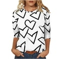 thumbnail image 2 of Xuyuer Women's Casual 3/4 Sleeve T-Shirts Round Neck Cute Tunic Tops Basic Tees Blouses Business Work Tee Top Summer Tunic Tops Dressy T-Shirts Pleated Shirts Fit Pullover Tshirts, 2 of 8