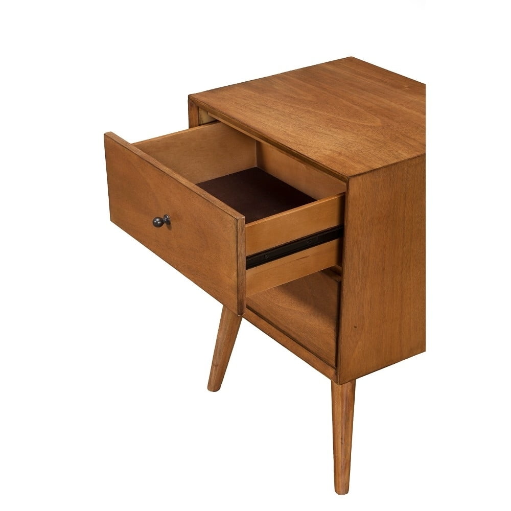 Alpine Furniture Flynn Mid Century 2 Drawer Wood Nightstand in Chestnut