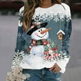 thumbnail image 2 of Tiweut Casual Sweatshirts Womens Christmas Long Sleeve Roundneck Soft Loose Fit Tunic Snowman Snowflake Print Design Relaxed Fit Blouses Navy,2XL, 2 of 4